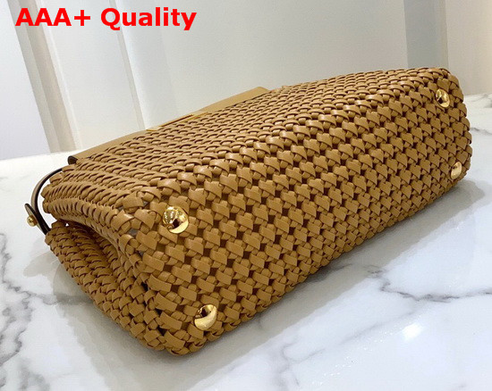 Fendi Peekaboo Iconic Medium Beige Leather Interlace Bag Replica