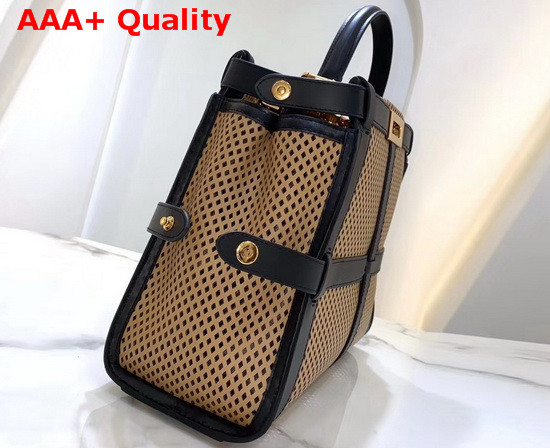 Fendi Peekaboo Iconic Medium Beige Perforated Leather Bag Replica