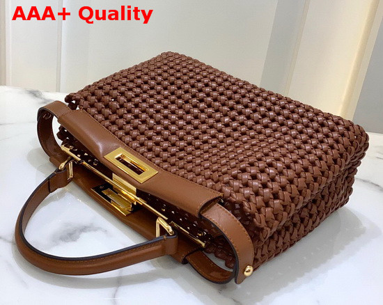 Fendi Peekaboo Iconic Medium Brown Leather Interlace Bag Replica