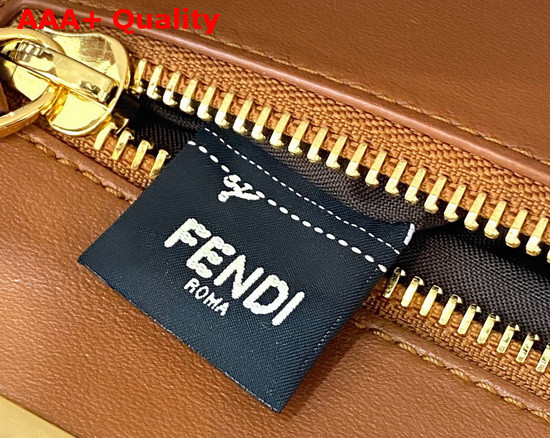 Fendi Peekaboo Iconic Medium Brown Leather Interlace Bag Replica