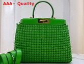 Fendi Peekaboo Iconic Medium Green Leather Interlace Bag Replica