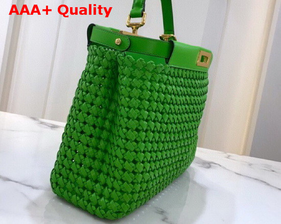 Fendi Peekaboo Iconic Medium Green Leather Interlace Bag Replica