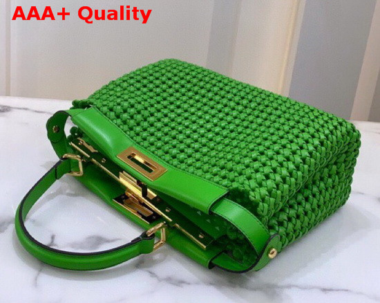 Fendi Peekaboo Iconic Medium Green Leather Interlace Bag Replica