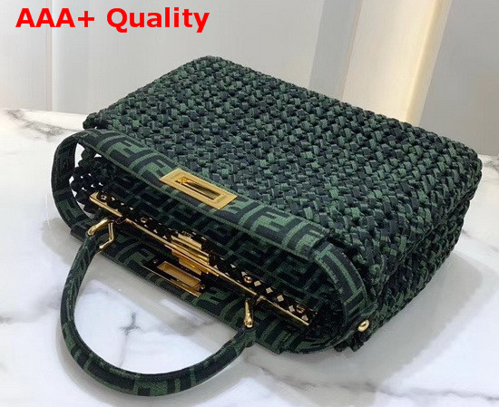 Fendi Peekaboo Iconic Medium Jacquard Fabric Interlace Bag in Green Replica