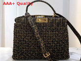 Fendi Peekaboo Iconic Medium Jacquard Fabric Interlace Bag in Khaki Replica