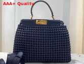 Fendi Peekaboo Iconic Medium Navy Blue Leather Interlace Bag Replica
