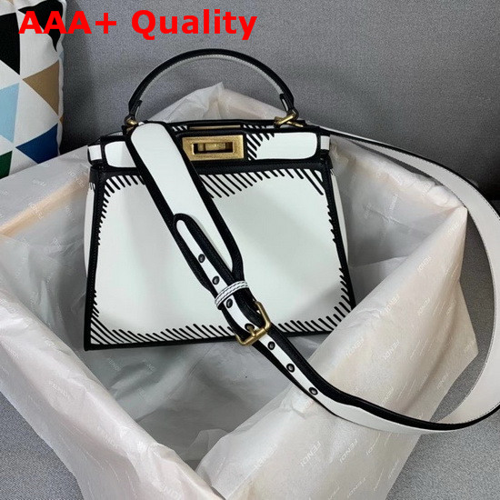 Fendi Peekaboo Iconic Medium White Leather FF Print Bag Replica