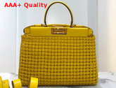 Fendi Peekaboo Iconic Medium Yellow Leather Interlace Bag Replica