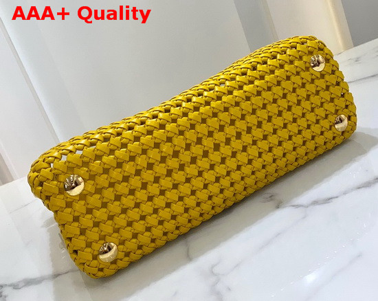 Fendi Peekaboo Iconic Medium Yellow Leather Interlace Bag Replica