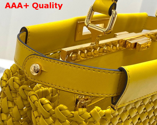 Fendi Peekaboo Iconic Medium Yellow Leather Interlace Bag Replica