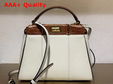 Fendi Peekaboo Iconic Mini Handbag in White Calf Leather and Glossy Brown Caiman Leather Replica