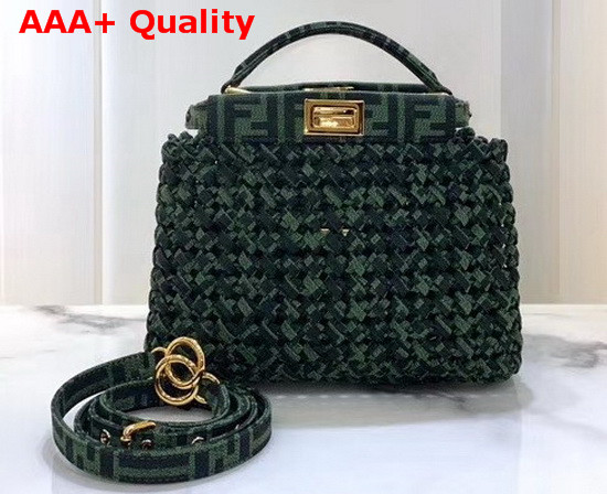 Fendi Peekaboo Iconic Mini Jacquard Fabric Interlace Bag in Green Replica