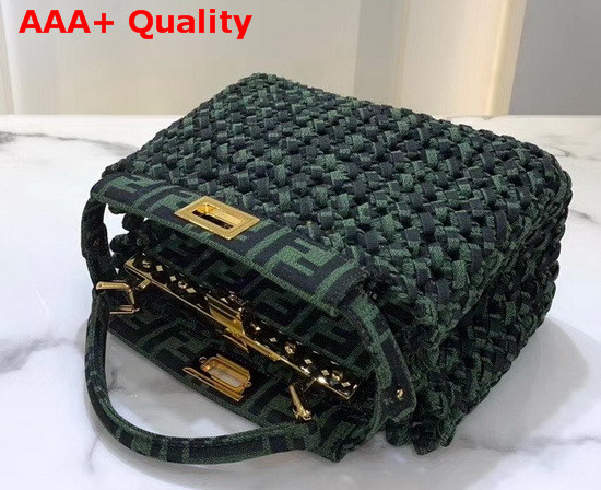 Fendi Peekaboo Iconic Mini Jacquard Fabric Interlace Bag in Green Replica