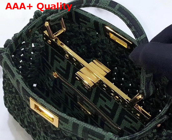 Fendi Peekaboo Iconic Mini Jacquard Fabric Interlace Bag in Green Replica