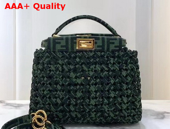 Fendi Peekaboo Iconic Mini Jacquard Fabric Interlace Bag in Green Replica