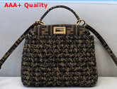 Fendi Peekaboo Iconic Mini Jacquard Fabric Interlace Bag in Khaki Replica