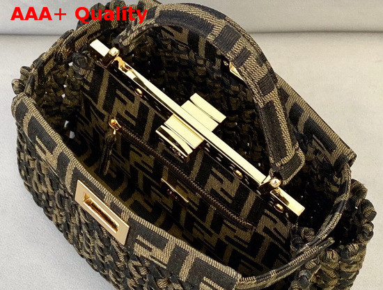 Fendi Peekaboo Iconic Mini Jacquard Fabric Interlace Bag in Khaki Replica