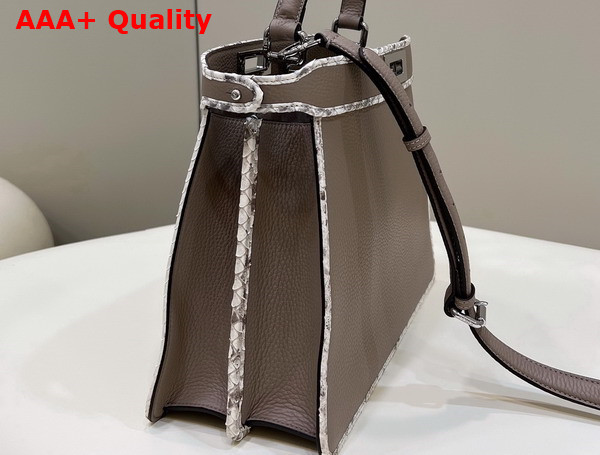Fendi Peekaboo Iseeu Medium Bag in Dove Gray Grained Leather with Python Leather Trims Replica