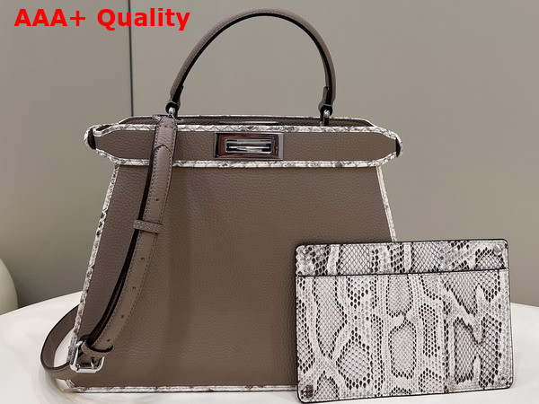 Fendi Peekaboo Iseeu Medium Bag in Dove Gray Grained Leather with Python Leather Trims Replica