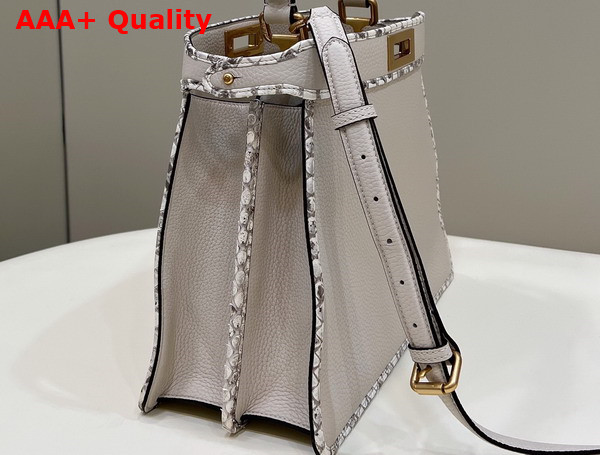 Fendi Peekaboo Iseeu Medium Bag in White Grained Leather with Python Leather Trims Replica