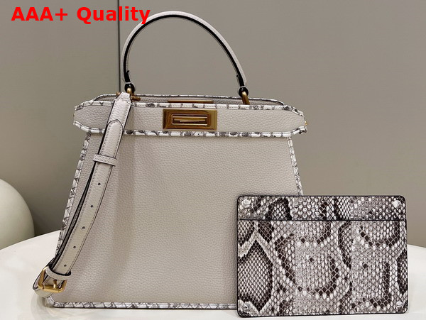 Fendi Peekaboo Iseeu Medium Bag in White Grained Leather with Python Leather Trims Replica