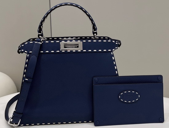 Fendi Peekaboo Iseeu Medium Blue Full Grain Leather Bag Replica