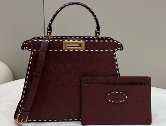 Fendi Peekaboo Iseeu Medium Burgundy Full Grain Leather Bag Replica
