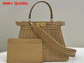 Fendi Peekaboo Iseeu Medium Handbag in Beige Woven Leather Replica