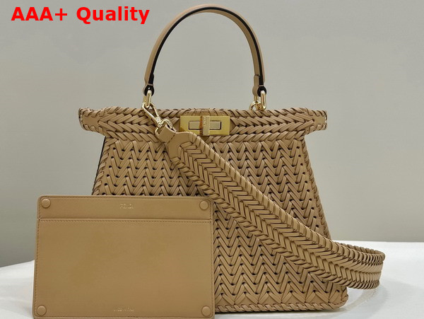 Fendi Peekaboo Iseeu Medium Handbag in Beige Woven Leather Replica