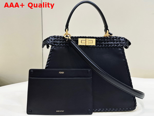 Fendi Peekaboo Iseeu Medium Handbag in Black Woven Leather Replica