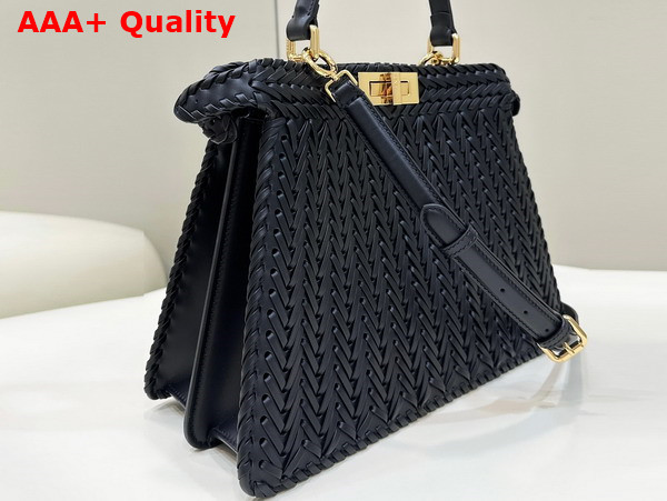 Fendi Peekaboo Iseeu Medium Handbag in Black Woven Leather Replica