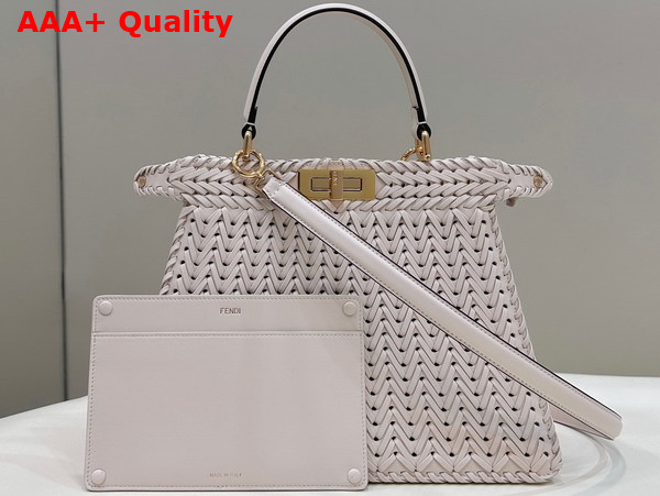 Fendi Peekaboo Iseeu Medium Handbag in White Woven Leather Replica