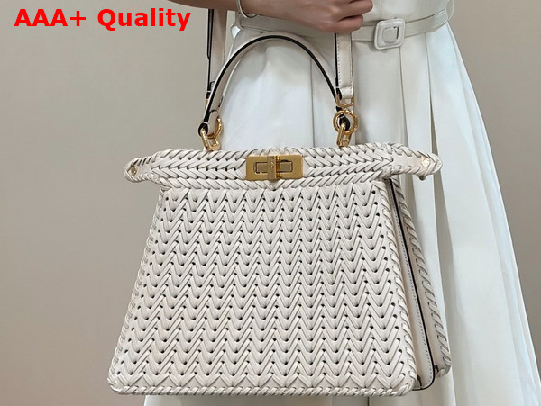 Fendi Peekaboo Iseeu Medium Handbag in White Woven Leather Replica