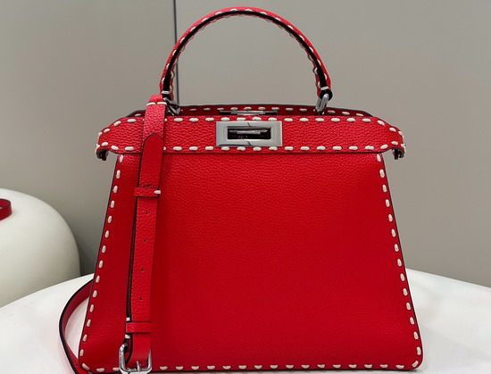 Fendi Peekaboo Iseeu Medium Red Full Grain Leather Bag Replica