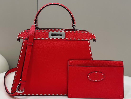 Fendi Peekaboo Iseeu Medium Red Full Grain Leather Bag Replica