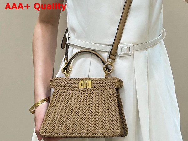 Fendi Peekaboo Iseeu Petite in Beige Woven Leather Replica