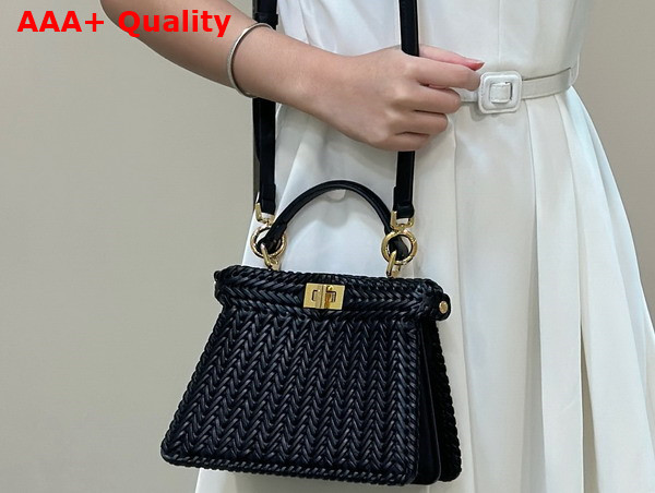 Fendi Peekaboo Iseeu Petite in Black Woven Leather Replica