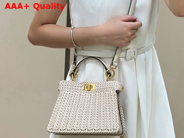 Fendi Peekaboo Iseeu Petite in White Woven Leather Replica