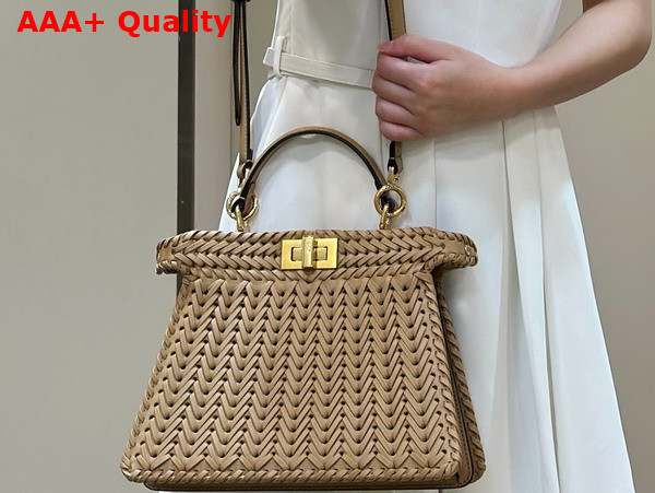 Fendi Peekaboo Iseeu Small Bag in Beige Woven Leather Replica