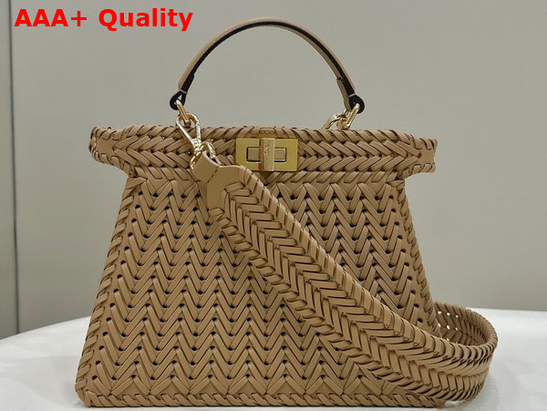 Fendi Peekaboo Iseeu Small Bag in Beige Woven Leather Replica