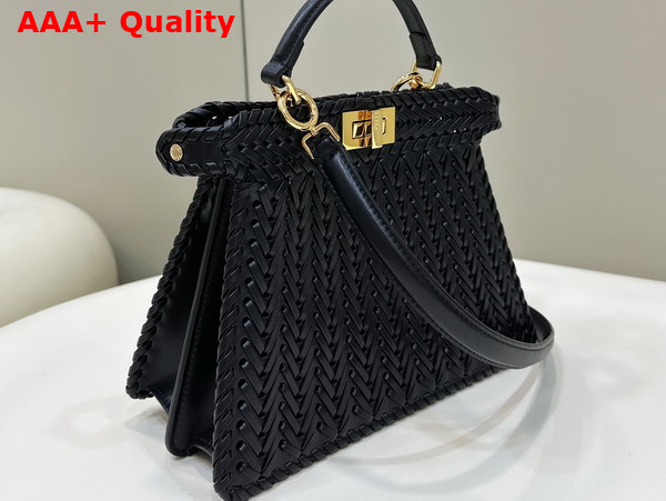 Fendi Peekaboo Iseeu Small Bag in Black Woven Leather Replica