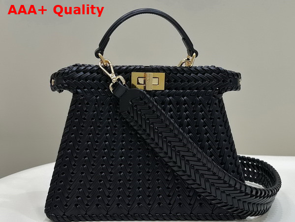 Fendi Peekaboo Iseeu Small Bag in Black Woven Leather Replica