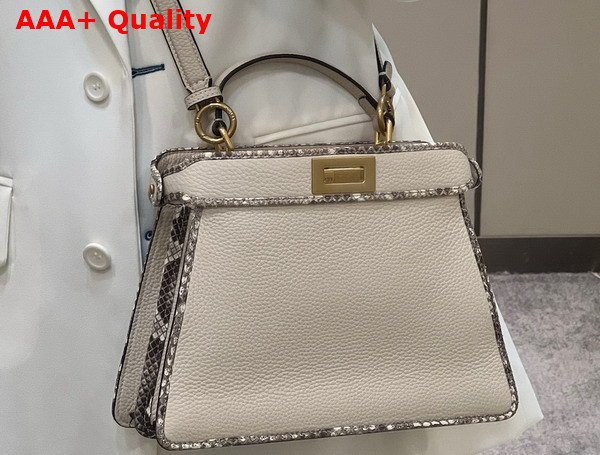 Fendi Peekaboo Iseeu Small Bag in White Grained Leather with Python Leather Trims Replica
