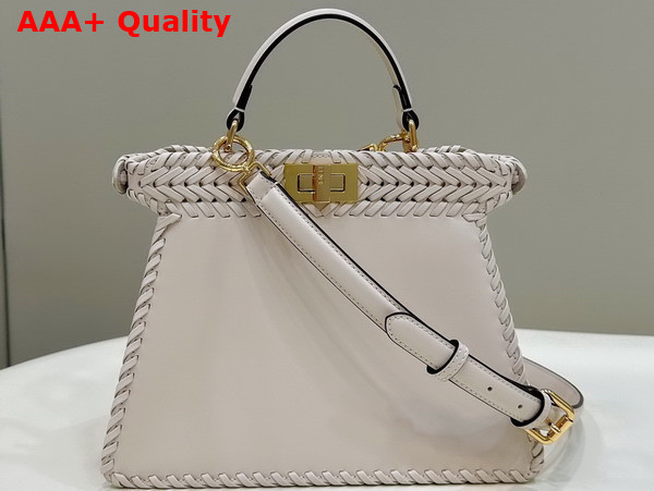 Fendi Peekaboo Iseeu Small Bag in White Woven Leather Replica