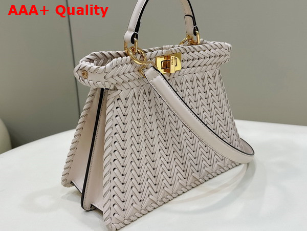 Fendi Peekaboo Iseeu Small Bag in White Woven Leather Replica