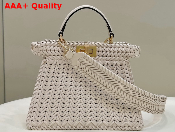 Fendi Peekaboo Iseeu Small Bag in White Woven Leather Replica