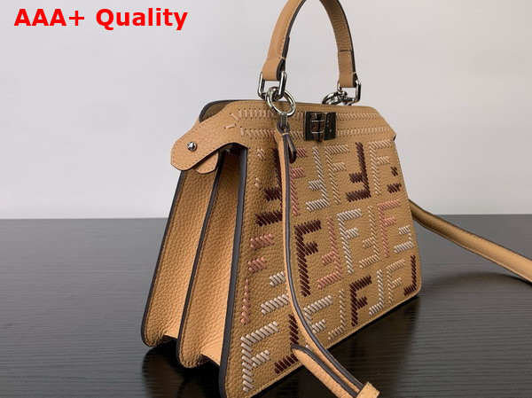Fendi Peekaboo Iseeu Small Cappuccino Colored Leather Bag with FF Interlacing Replica