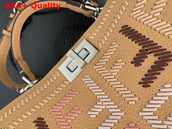 Fendi Peekaboo Iseeu Small Cappuccino Colored Leather Bag with FF Interlacing Replica