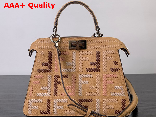 Fendi Peekaboo Iseeu Small Cappuccino Colored Leather Bag with FF Interlacing Replica