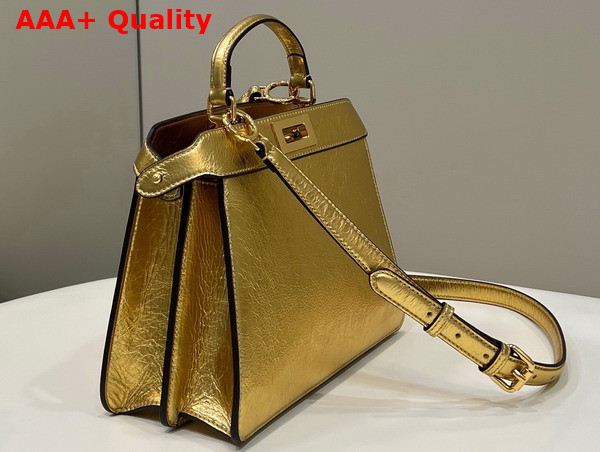 Fendi Peekaboo Iseeu Small Gold Laminated Leather Bag Replica